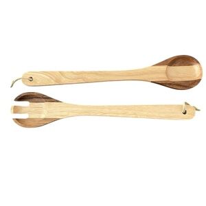 Wooden Salad Serving Set - Two-Tone Natural Wood Bamboo